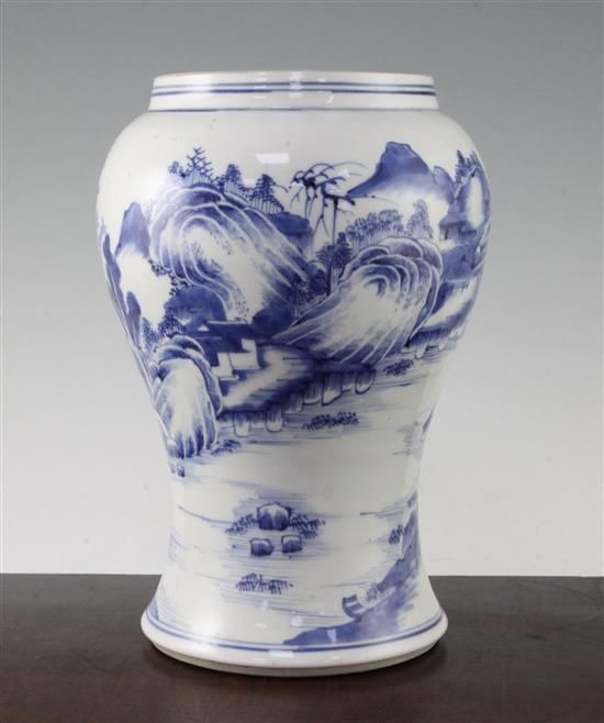 The base section of a Chinese blue and white yen-yen vase, Kangxi period, 25.5cm, neck reduced